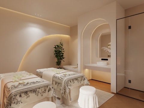  美容院按摩床背景墙3d模型 