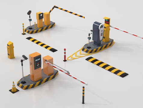  现代道闸 门禁机闸机 停车感应升降杆 减速带3d模型 