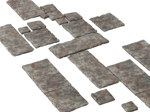 现代汀步 老石板铺地 园路 自然石 青石板 踏步su模型