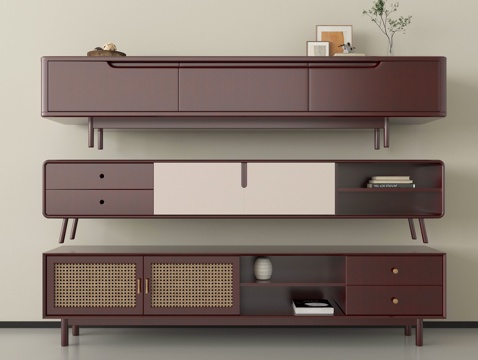 侘寂电视柜组合 落地电视柜 木材su模型