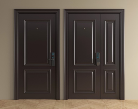 中古风防盗门 入户门 单开门 子母门 指纹锁门su模型