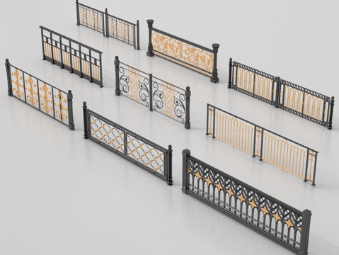欧式围栏护栏 铁艺栏杆 扶手su模型