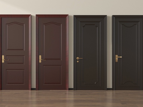 中古风单开门 卧室门 实木门su模型