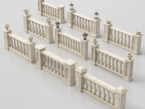 欧式围栏 护栏 阳台护栏 石材栏杆su模型