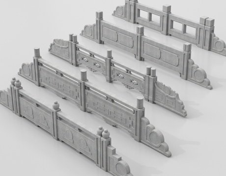 中式石材栏杆 护栏 围栏 雕花栏杆 石桥栏杆造型su模型