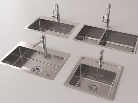 现代水槽 不锈钢水槽 洗菜盆su模型