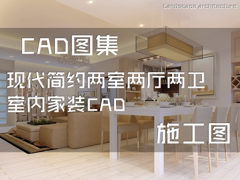 现代简约两室两厅两卫室内家装CAD施工图cad施工图