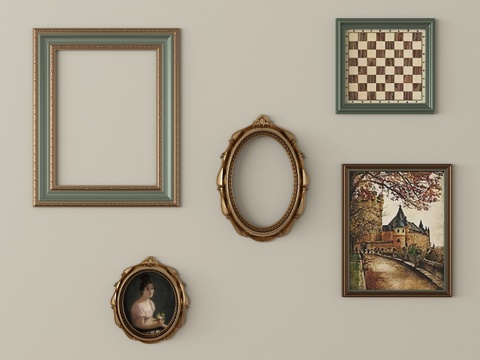 美式装饰画 画框su模型