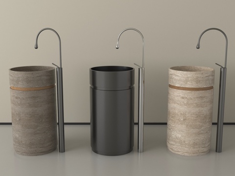 现代洗手台 立式洗手台 柱盆su模型