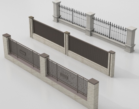 现代围栏护栏 围墙 别墅围墙 小区围墙su模型