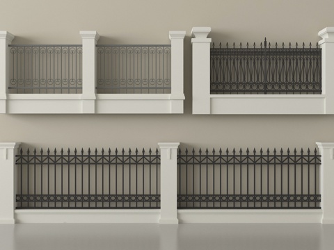 现代围栏护栏 围墙 别墅围墙 小区围墙su模型