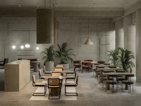 侘寂咖啡厅 餐桌椅组合su模型