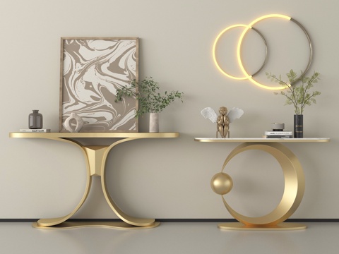 现代端景台 玄关端景台 端景条案 摆件su模型