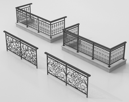 欧式围栏护栏 阳台栏杆 铁艺栏杆su模型