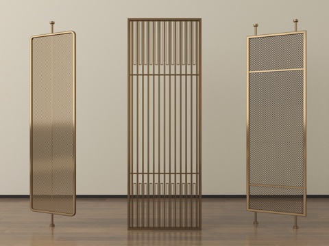 新中式屏风隔断  镂空隔断 金属su模型