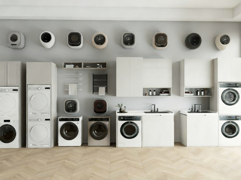 现代洗衣房家电 洗衣机 储物柜 壁挂洗衣机su模型