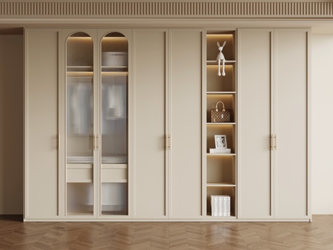  法式奶油风衣柜3d模型 