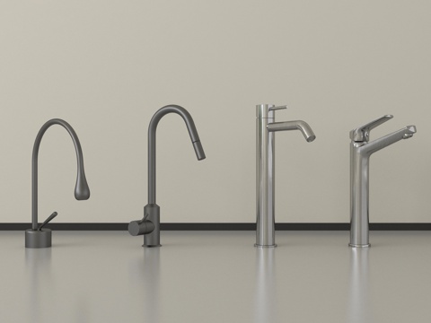 现代水龙头组合 不锈钢水龙头su模型