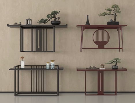 新中式条案 端景条案 端景柜 玄关台su模型