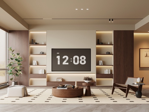  中古风客厅 电视背景墙 沙发茶几组合3d模型 