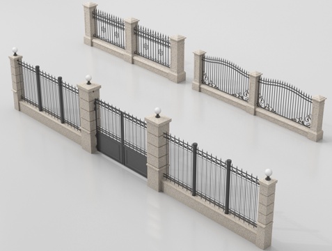 现代围墙 景墙 小区围墙 铁艺围墙su模型