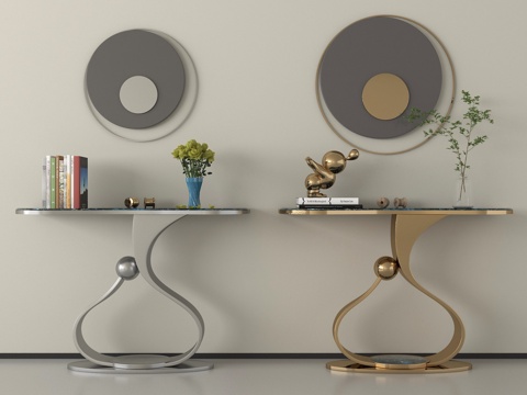 现代端景台 玄关端景台 端景条案 摆件su模型