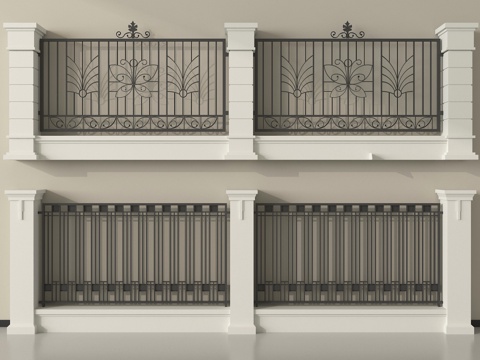现代围栏护栏 围墙 别墅围墙 小区围墙su模型