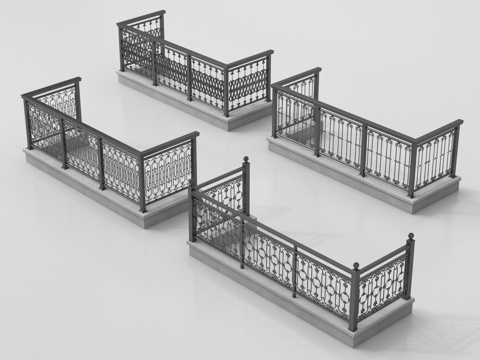 欧式围栏护栏 阳台栏杆 铁艺栏杆su模型