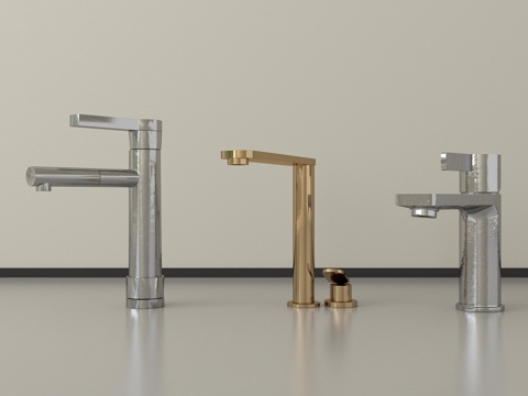 现代水龙头组合 不锈钢水龙头su模型