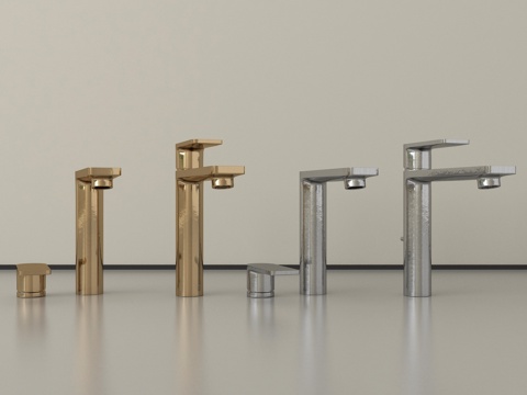 现代水龙头组合 不锈钢水龙头su模型