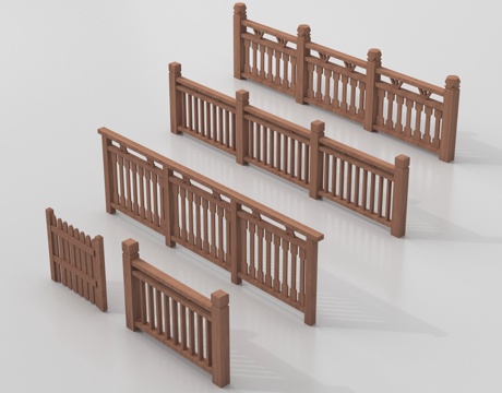 现代户外防腐木栅栏 庭院木栅栏 篱笆隔断 实木护栏 篱笆护栏su模型