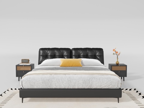  现代中古风双人床3d模型 