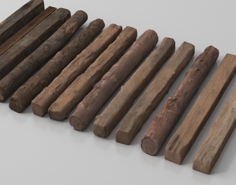 侘寂老木头 木头柱子 旧木板 木梁su模型