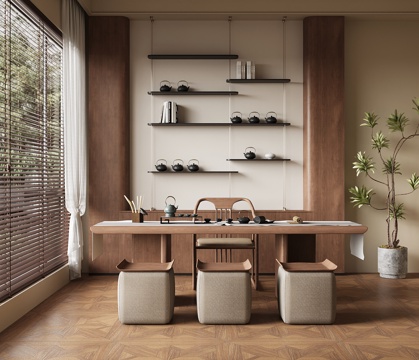 新中式茶室 茶柜 茶桌椅su模型