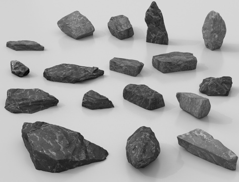 现代石头 石块 黑石头 景观石 庭院石头su模型