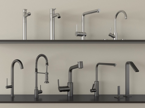 现代水龙头组合 不锈钢水龙头su模型