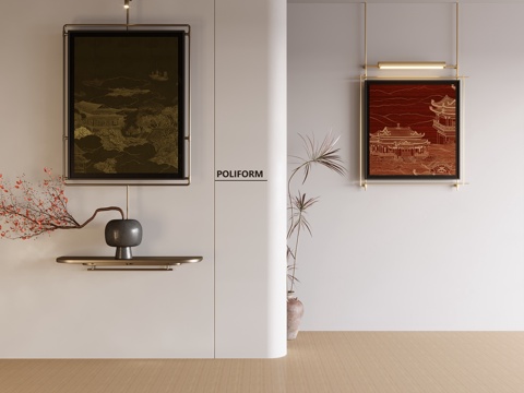 新中式禅意挂画 山水画 花鸟国画 书房挂画 办公室挂画 办公su模型