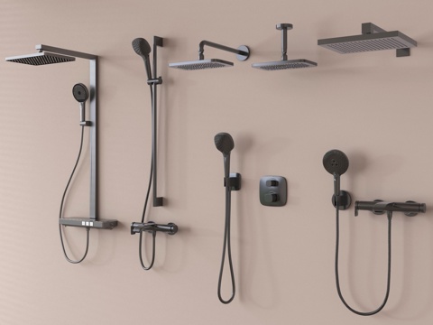 现代淋浴花洒 不锈钢花洒su模型