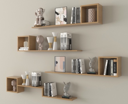 现代墙面置物架 立体墙饰 书架su模型