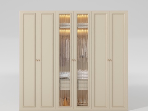  现代奶油风衣柜3d模型 