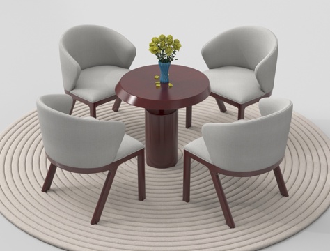 现代休闲桌椅组合 洽谈桌椅 咖啡桌椅su模型