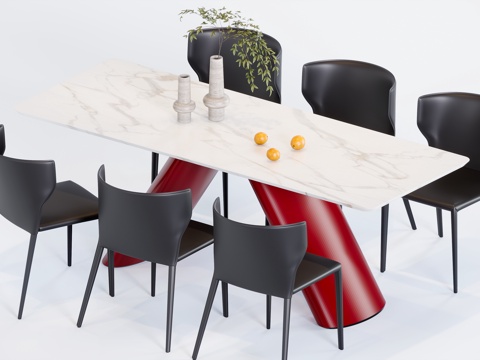 现代极简餐桌组合su模型