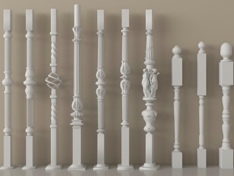 简欧宝瓶栏杆 宝瓶柱子 围栏护栏 立柱扶手su模型