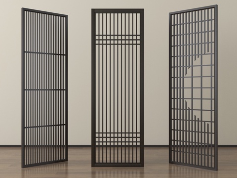 新中式屏风隔断 花格屏风隔断 格栅屏风su模型