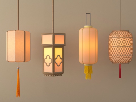 新中式灯笼 装饰灯su模型