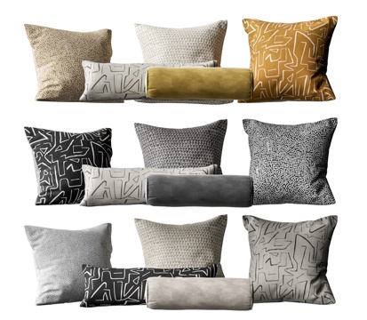 中古抱枕 正方形抱枕 沙发抱枕 布艺抱枕su模型