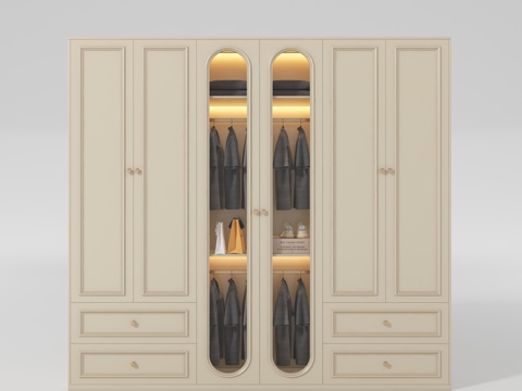  现代奶油风衣柜3d模型 