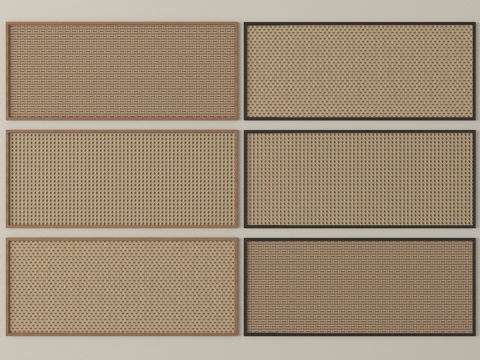 侘寂藤编门板 藤编装饰板 竹编隔断 镂空屏风su模型