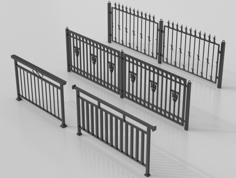  现代铁艺栏杆 护栏 围栏 防护栏 栏杆3d模型 