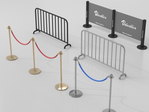 现代围栏 警戒线 隔离栏 隔离带 伸缩栏 伸缩带su模型